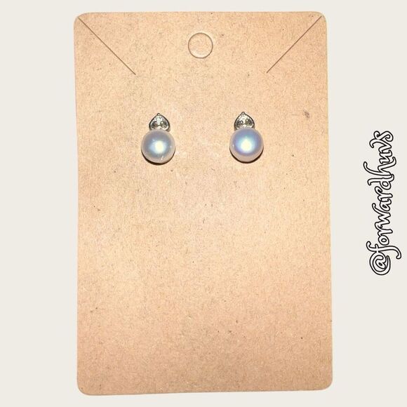 Real Pearl & Glass Earrings Set in 0.925 Sterling Silver Settings - Picture 7 of 10